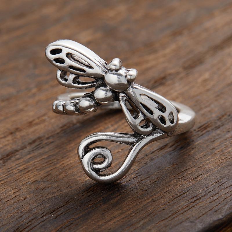 New Niche Vintage CopperColor Dragonfly Opening Ring Ladies Trend Holiday Party Jewelry Accessory Gift