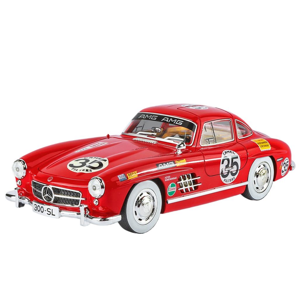 1/18 Benz 300SL Vintage Alloy Luxy Sports Car Model Diecast Metal Classic Retro Vehicles Car Model Sound and Light Childrens Toy Gift