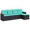 5 Piece Garden Sofa Set with Cushions Black Poly Rattan