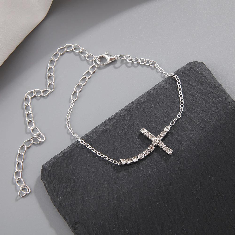 Exquisite Bling Rhinestone Double Heart Anklets for Women Hollow Out Foot Chain Trendy Summer Beach Jewelry Accessories