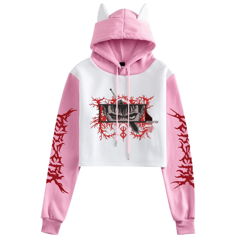Women's Color-Block Cat Ear Hoodie, New Berserk Anime Casual Wear