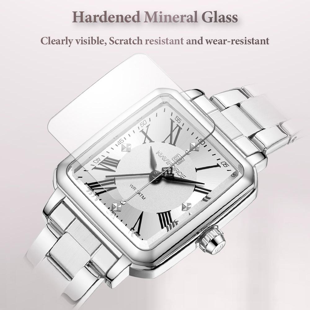 NAVAFORCE Women's Quartz Watch Ceremony Party Stainless Steel Strap Waterproof Square Roman Dial Women's Casual Fashion Accessories Watch NF5065