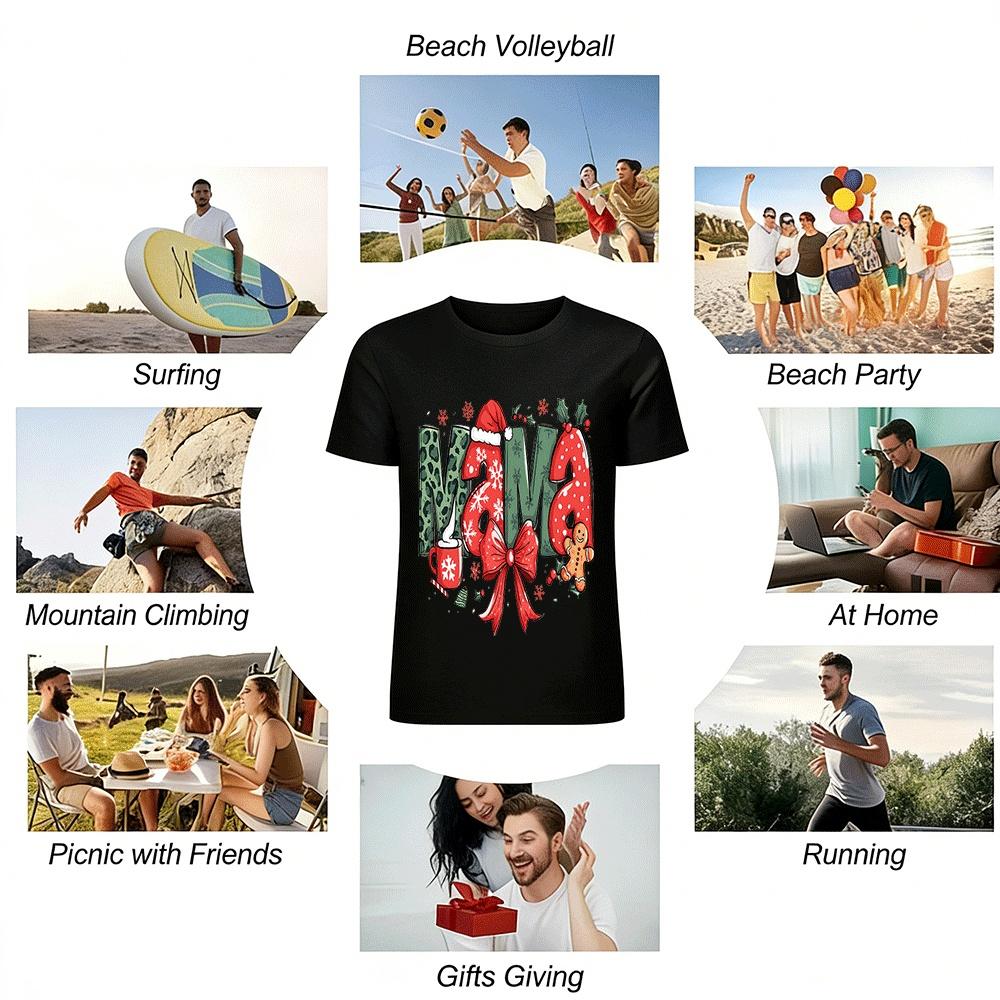 Christmas Themed Mama Print Casual Top Pure cotton T-shirt