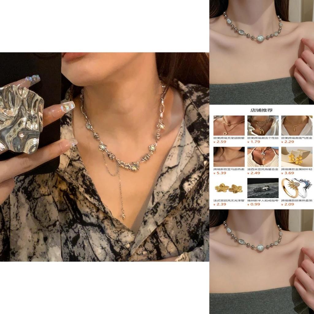 Classy And Trendy Alloy Necklace With Moonstone And Starry Design Perfect For Modern Women