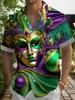 Mardi Gras Mask Print Men'S Plus Size Button-Up Short Sleeve Hawaiian Shirt