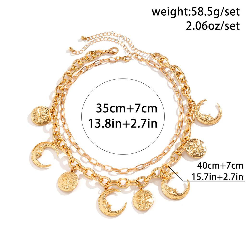 JMXD-jewelry, Star and Moon Fringed Portrait Pendant, Metal Necklace, Exaggerated Geometric Sweet and Cool Style Personalized Necklace.