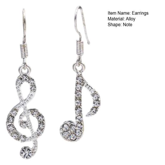 1 Paar baumelnde Ohrringe, Musiknoten-Design, funkelnde Strass-Tropfenohrringe, Dekoration, Hochzeitsschmuck