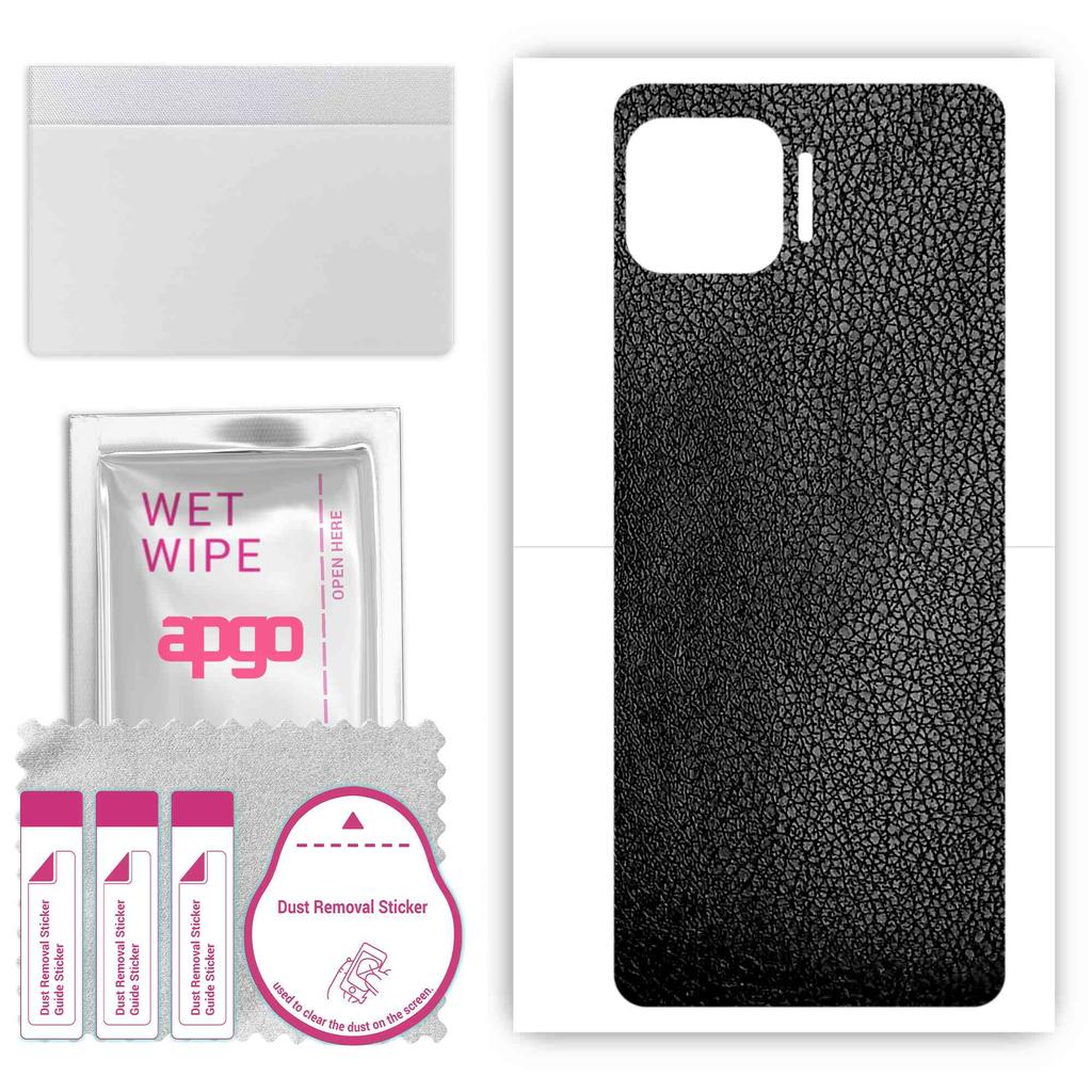 apgo Protective Skin Sticker for the back compatible with Motorola One 5G UW, Wrap Film, Foil, Vinyl - Pattern Black Leather