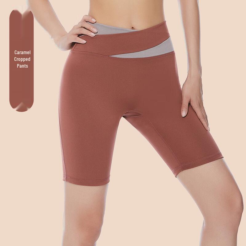 Nuodingxiu Women's Color Block Butt-Lifting Naked Feel Fitness Shorts