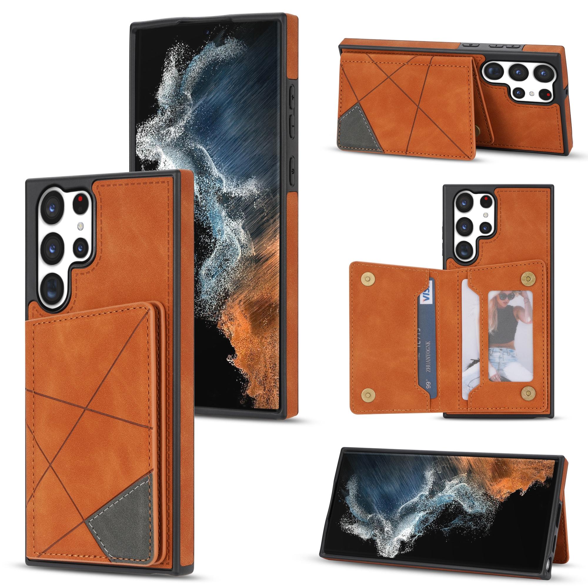 

For Samsung Galaxy S25 Ultra Case Line Imprinted Color Splicing Leather Phone Cover Orange