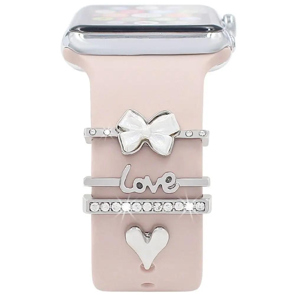 4Pcs Watch Band Ornament for Apple Watch Band Fashion Flower Heart-shaped Decor Ring for Iwatch Strap Accessory Wristbelt Charms