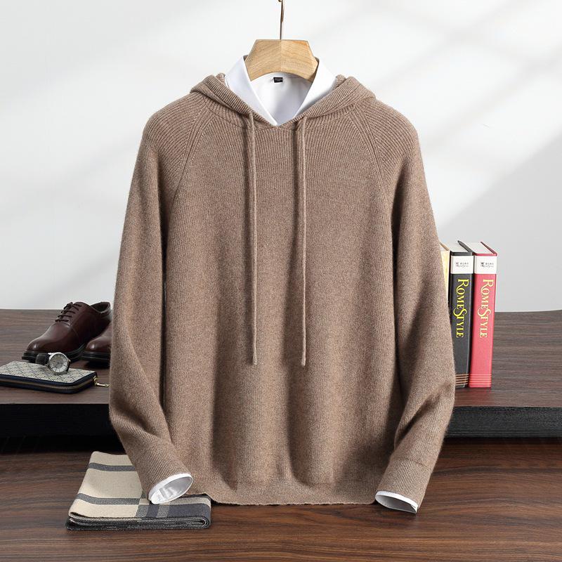 

Men s Cashmere Hooded Ribbed Knit Pullover Sweater - Long Sleeve Solid Color, Autumn/Winter Collection 3XL