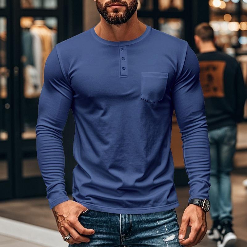 Men's Autumn and Winter Crew Neck Long Sleeve T-Shirt Slim Fit Breathable Pullover Casual Long Sleeve Bottom Shirt Top