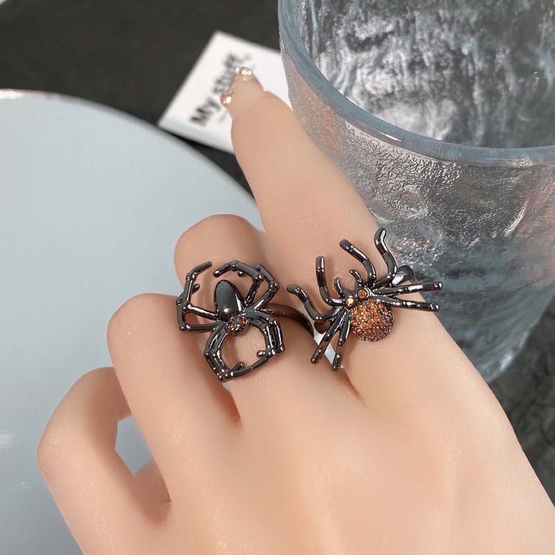 Punk Gothic Black Spider Animal Rings for Men Women Fashion Shiny Crystal Adjustable Open Finger Rings Y2K Zircon Party Gifts