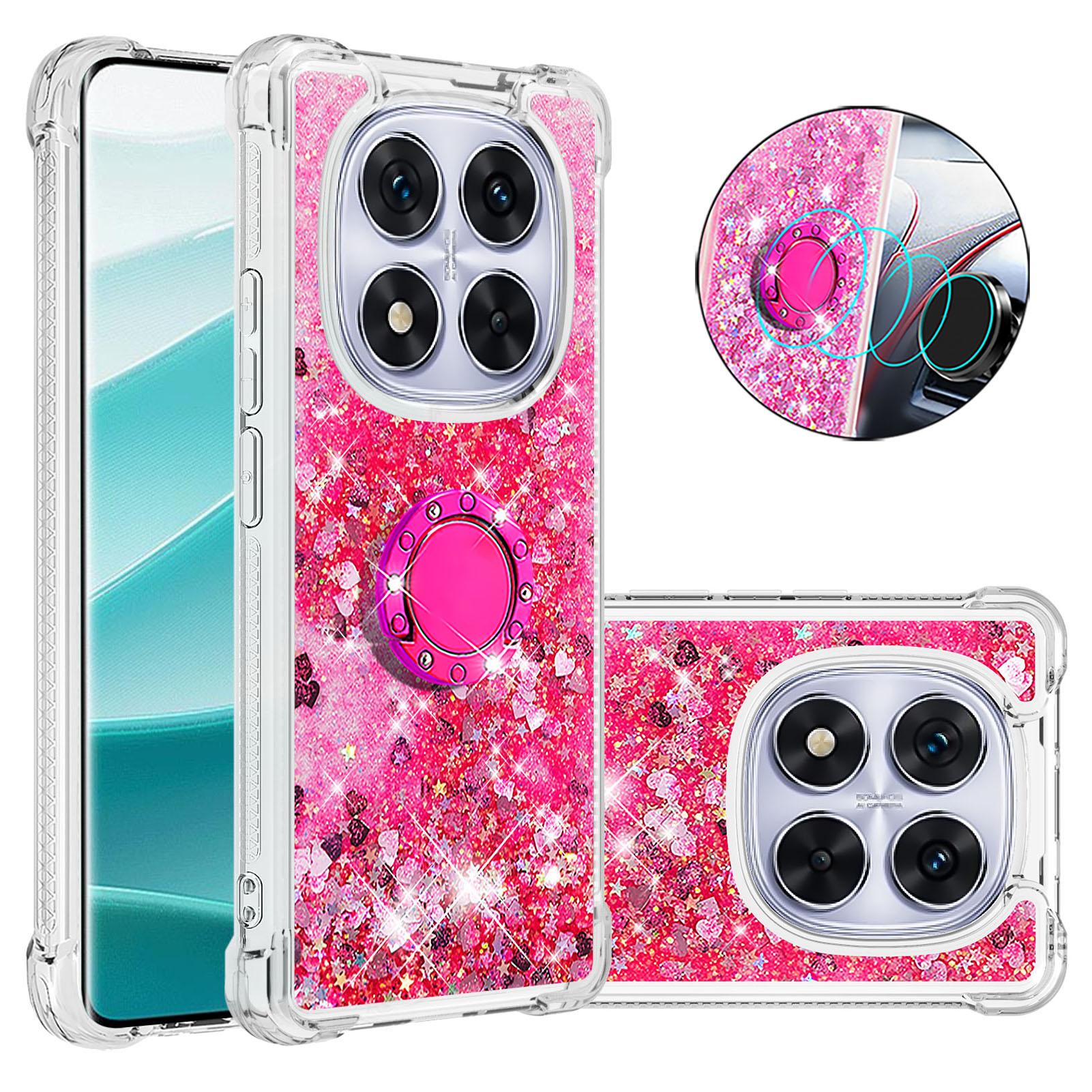 

For Xiaomi Redmi Note 14 Pro+ 5G TPU Case with Kickstand Quicksand Shockproof Cover Pink/Hearts