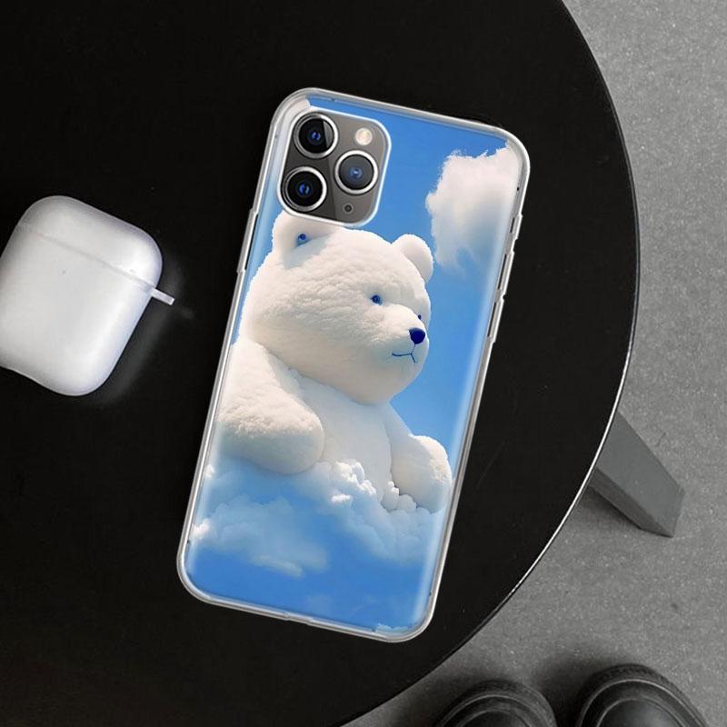 Sunny Clouds Teddy Bear Phone Case Cover for iPhone 11 12 13 Mini 14 15 Plus 16 Pro Max 17 Air 7 8 + SE Art Customized Fundas 11