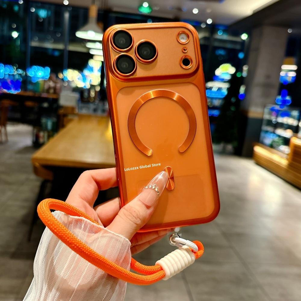 

Senior Plating Matte Hard PC For Magsafe Wrist Lanyard Magnetic Case for iPhone 17 15 16 Pro Max Air 17 Pro Shockproof Cover iPhone17 Pro Max