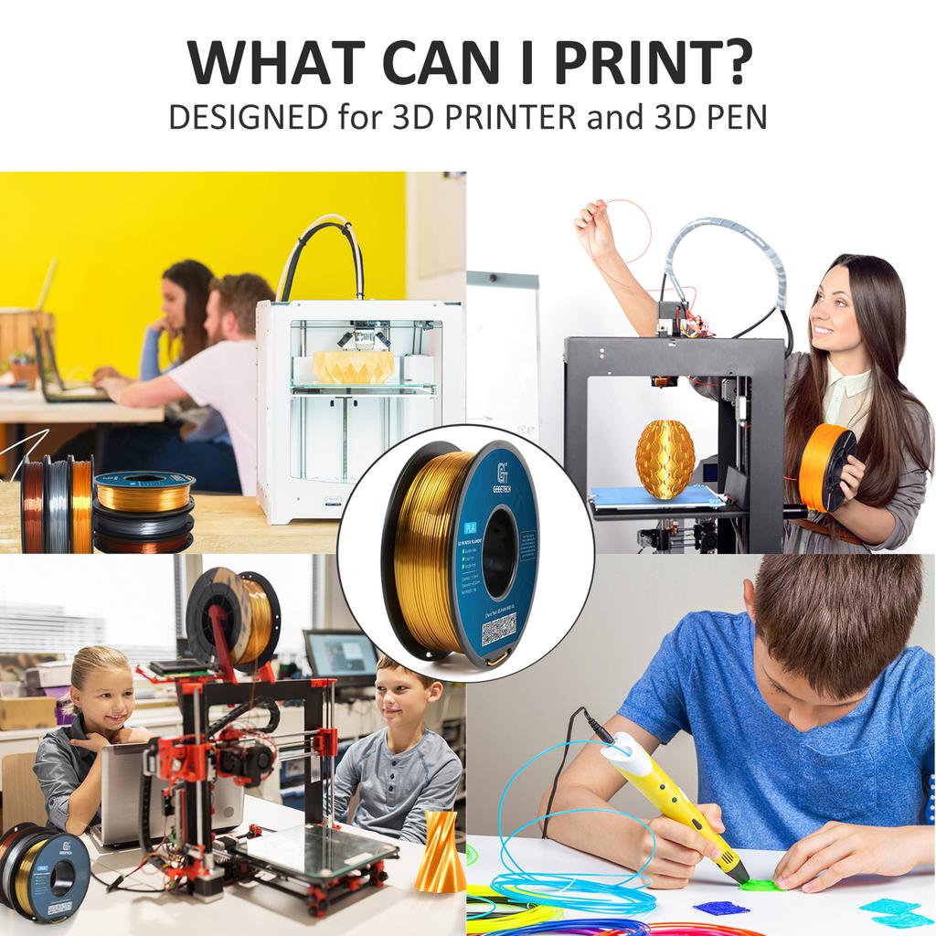 Geeetech Filamento PLA Seda para Impresora 3D Carrete de 1KG 1.75mm Filamento PLA Seda Material de Impresión 3D Biodegradable Eco