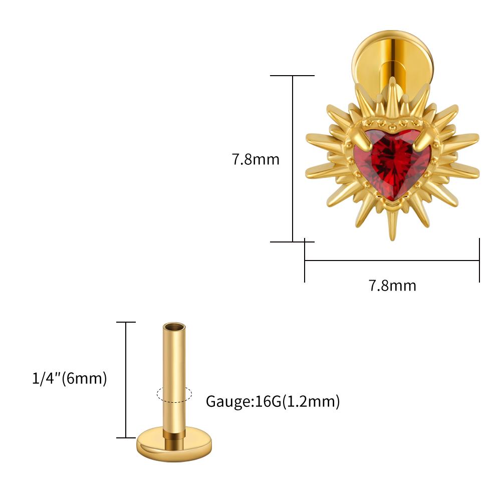 Stud Labret Flat Back Coração Quebrado ASTM F136 Titânio Right Grand 16G Argola de Cartilagem Coração CZ Piercing Helix Tragus Joia