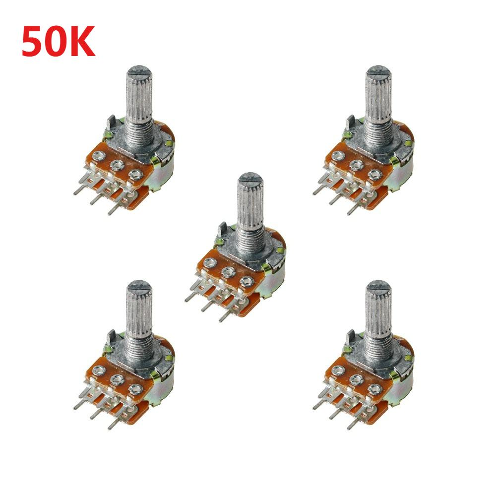 5PCS WH148 6Pin Rotary Potentiometer B1K B2K B5K B10K B20K B50K B100K B500K 20MM Shaft Amplifier Dual Stereo Potentiometers Kit