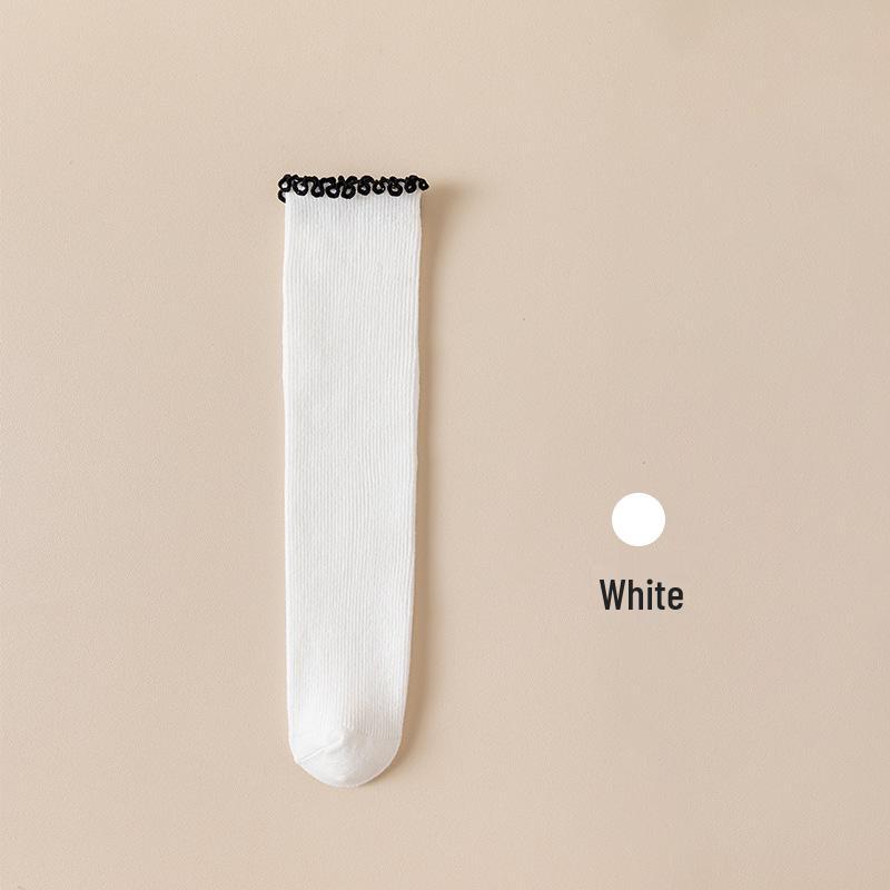 Mädchen Kniestrümpfe im Prinzessinnenstil mit Rüschenbesatz - Kontrastfarbige Wadenlange Stulpen im koreanischen Stil für Kinder.