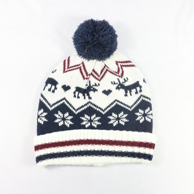 Fair Island Wind-Haarball-Wollmütze Herbst und Winter Neu Weihnachten Schneeflocke Elch Jacquard Ohrenschützer Gestrickte Pullovermütze