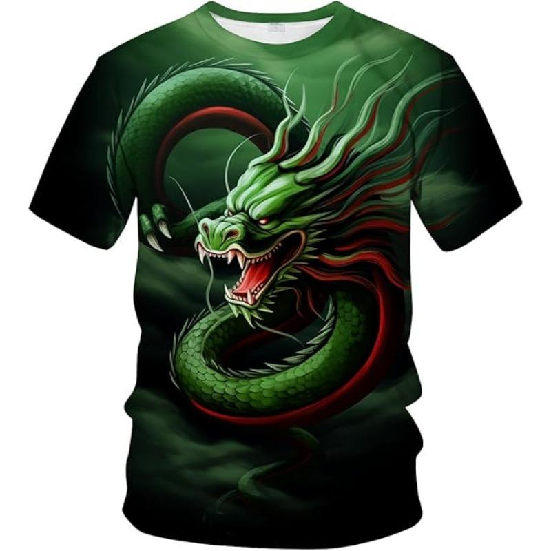 Men's Dragon T-shirt Summer Short Sleeve Men's 3D T-shirt Top Animal Theme Shirt Anime Pattern T-shirt Top 6XL