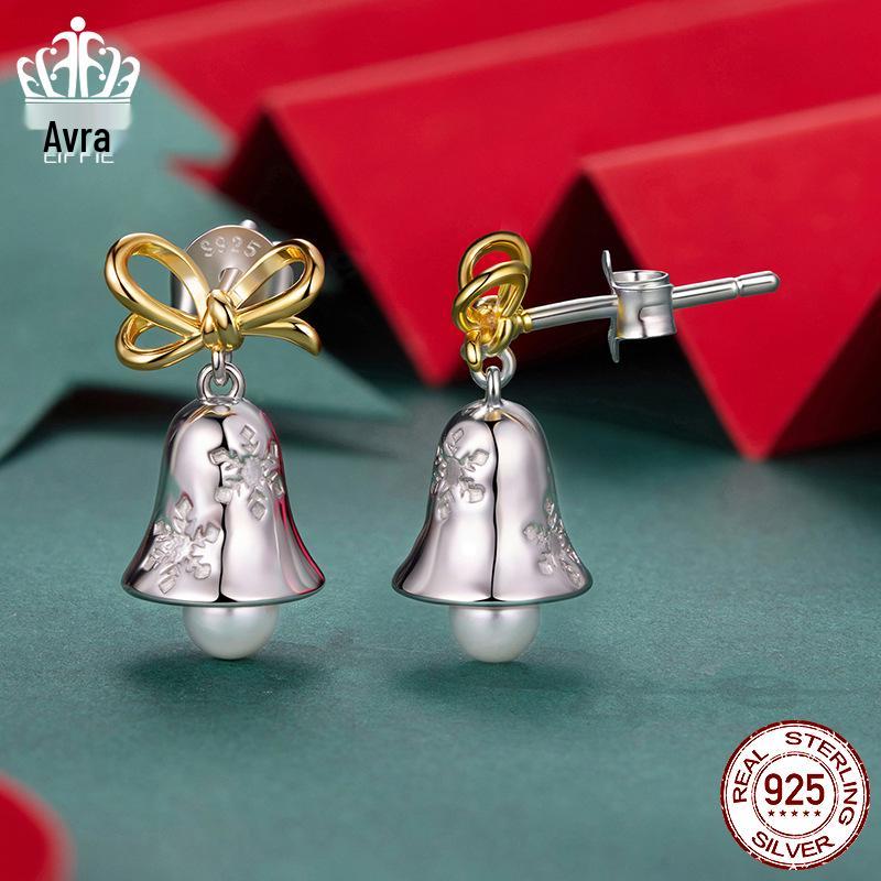 

Everle Original Christmas Snowflake Bell Stud Earrings, S925 Sterling Silver Holiday Jewelry