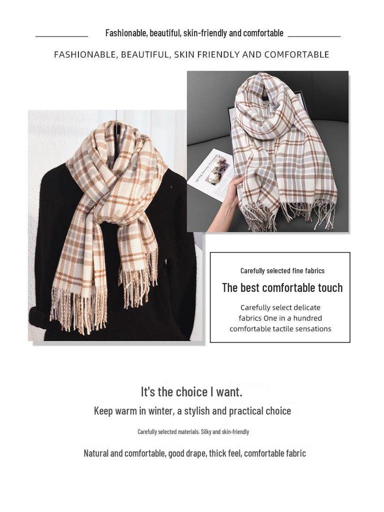 Damen Retro Literarischer Schal - Herbst/Winter Mode, Lang Imitiertes Kaschmir, Warmer Reiskornmuster Schal