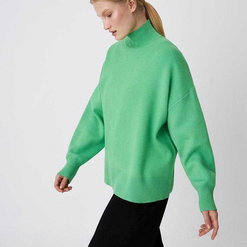 Women Autumn Winter Long Sleeve Half High Collar Solid Color Sweater Set Loose Fit Casual Two Piece Suits