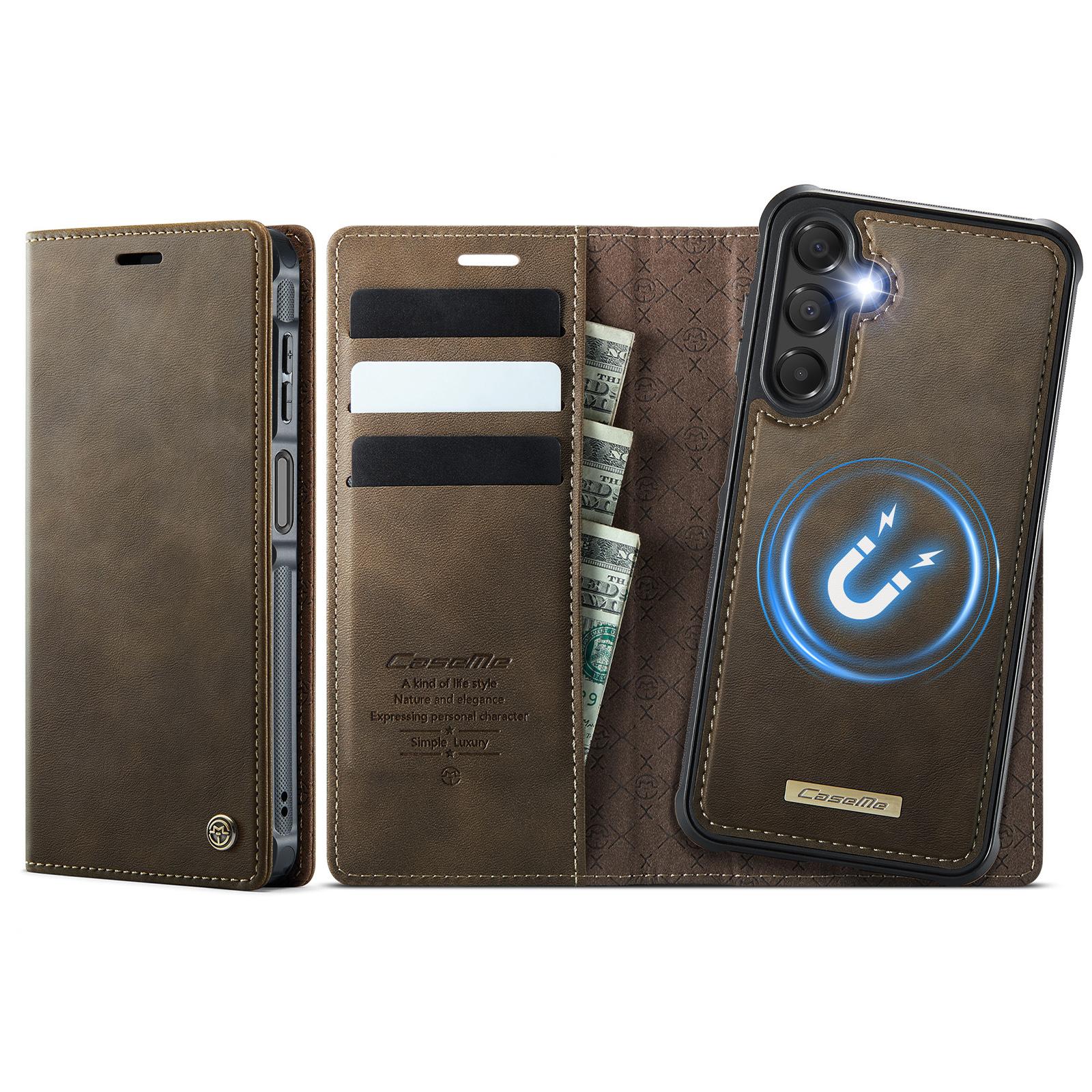 

For Samsung Galaxy A14 5G/Galaxy M44 5G/Galaxy A14 4G Magnetic Case RFID Blocking Detachable Wallet Leather Phone Cover Coffee