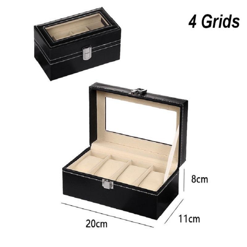 Delesys 4 Positions Pu Watch Box With Lock Household Items Storage Box For Watches Antiques Storage Box  4 Positions