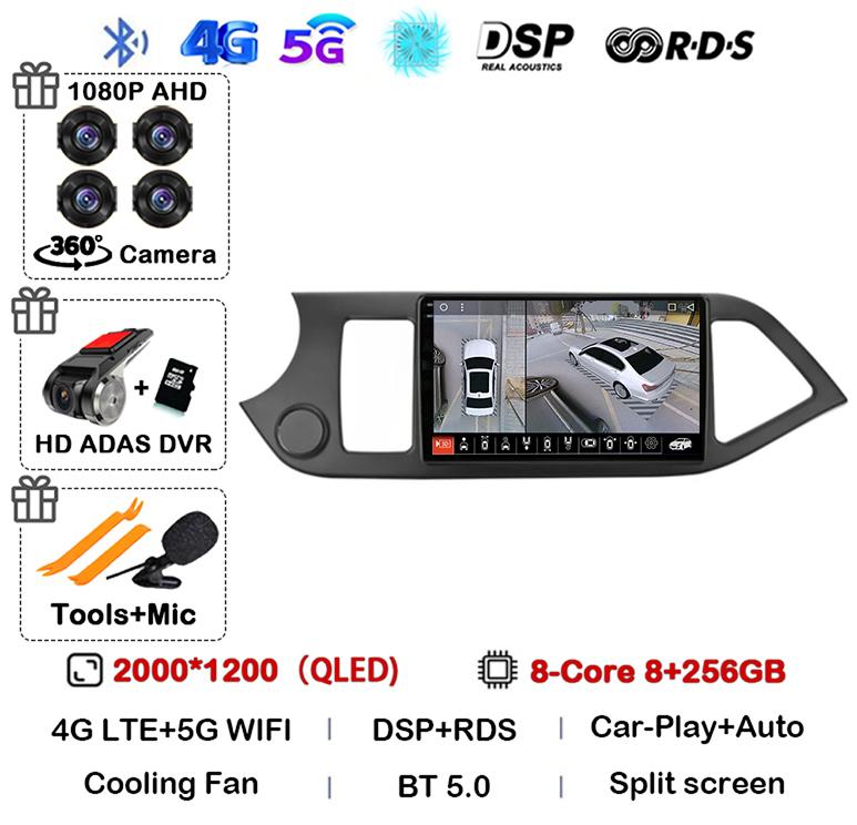 Android 14 Carplay Auto For KIA PICANTO Morning 2011 2012 2013 2014 2015 2016 Multimedia Car Radio Navigation Player WIFI+4G DSP