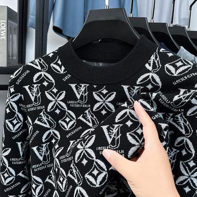 Pull en maille de laine à col rond pour homme Luxe Exquis Intarsia Épais Pull Mode de Luxe Doux Tenue de Ville Vêtement Homme Haut