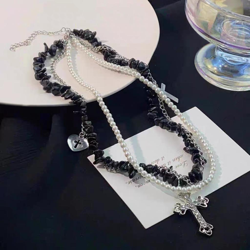 Double cross irregular necklace female European and American trendy fashion personality Internet celebrity collarbone chain chocker accessories