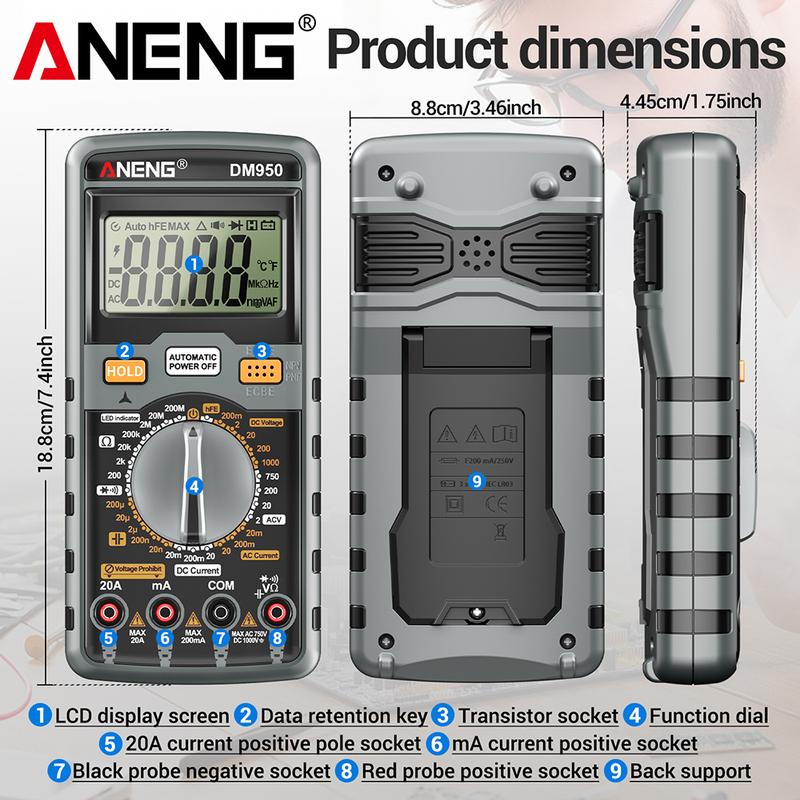 Digital Multimeter Smart Tester ANENG DM950 1999 Count AC/DC Votage Current hFE Transistor Professional Multifunctional Detector