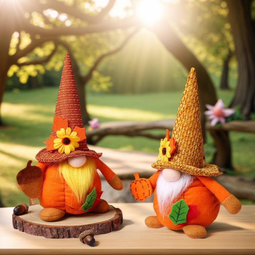 Festival Harvest Decoration Pumpkin Maple Leaf Faceless Old Man Doll Ornament Soft Toy For Autumn Themed Decorations