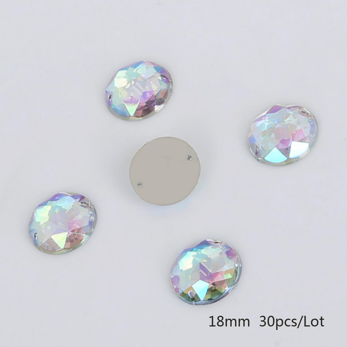 

8/10/12 мм стразы с плоской обратной стороной, круглые акриловые бусины, пришитые стразы, хрустальные камни для рукоделия, украшения для скрапбукинга 18mm 30pcs разноцветный/белый