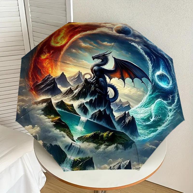 

1pc Dragon Yin Yang Mountains Waterfall Umbrella with Plastic Handle,Suitable for All Seasons Home Travel Outdoor UmbrellaDD539
