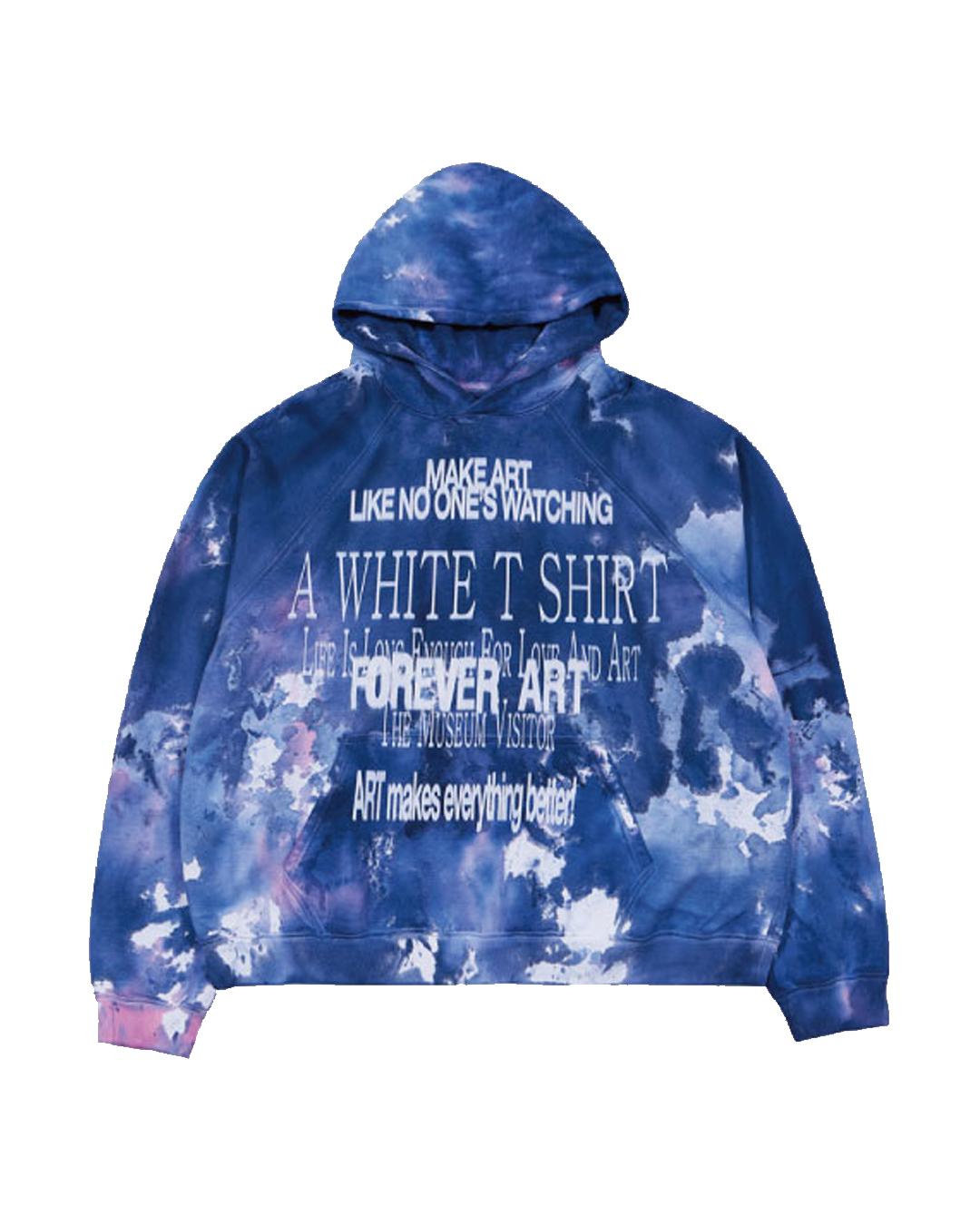 The Museum Visitor Lettering Printed Tie Dyeing Hoody (Navy) L
