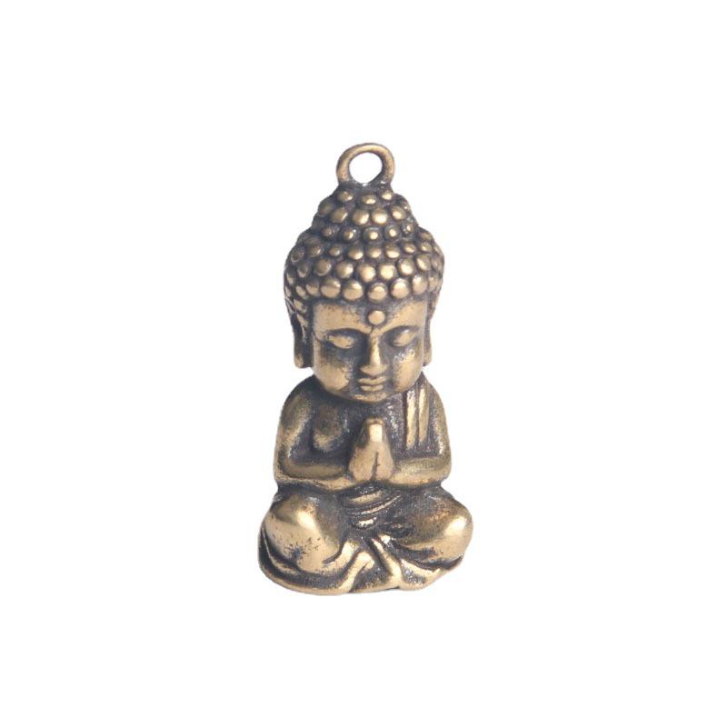 Retro Brass Shakyamuni Buddha Keychain Pendant - Small Copper Tathagata Blessing Charm