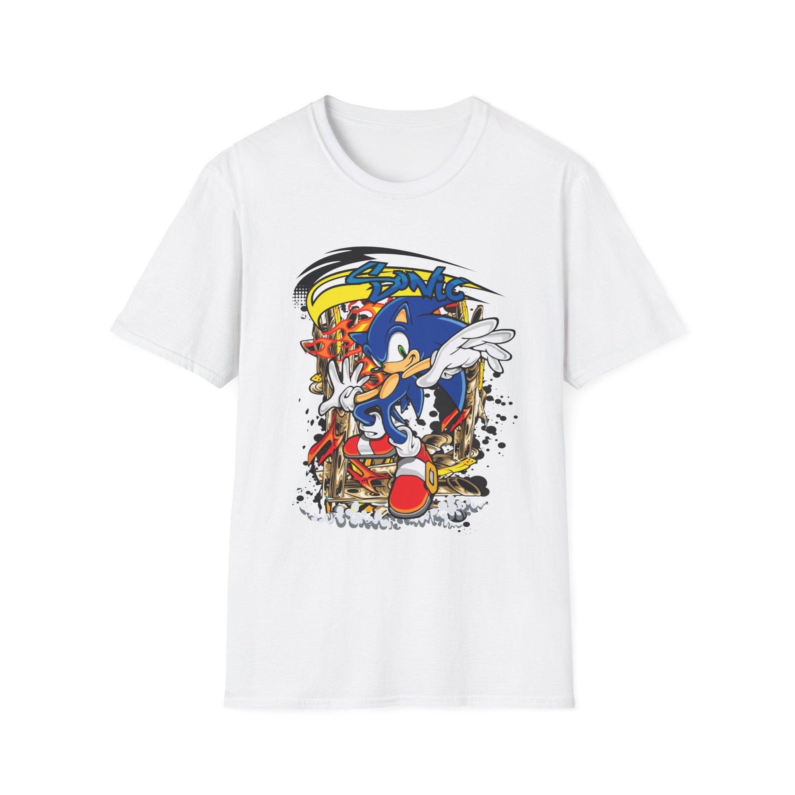 Sonic the Hedgehog Action Graphic T-Shirt | Retro Video Game Tee 2XL