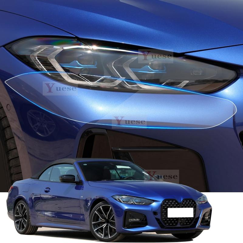 For BMW 4 Series M4 i4 -2024 2 Pcs Car Headlight Protective Film Transparent Smoked Black TPU Sticker
