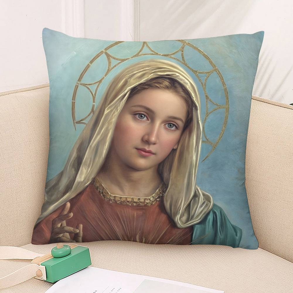Retro V-Virgin Mary Pillow Case Plush Fabric Soft Pillowcase Double Sided Print Cushion Cover Household Gifts