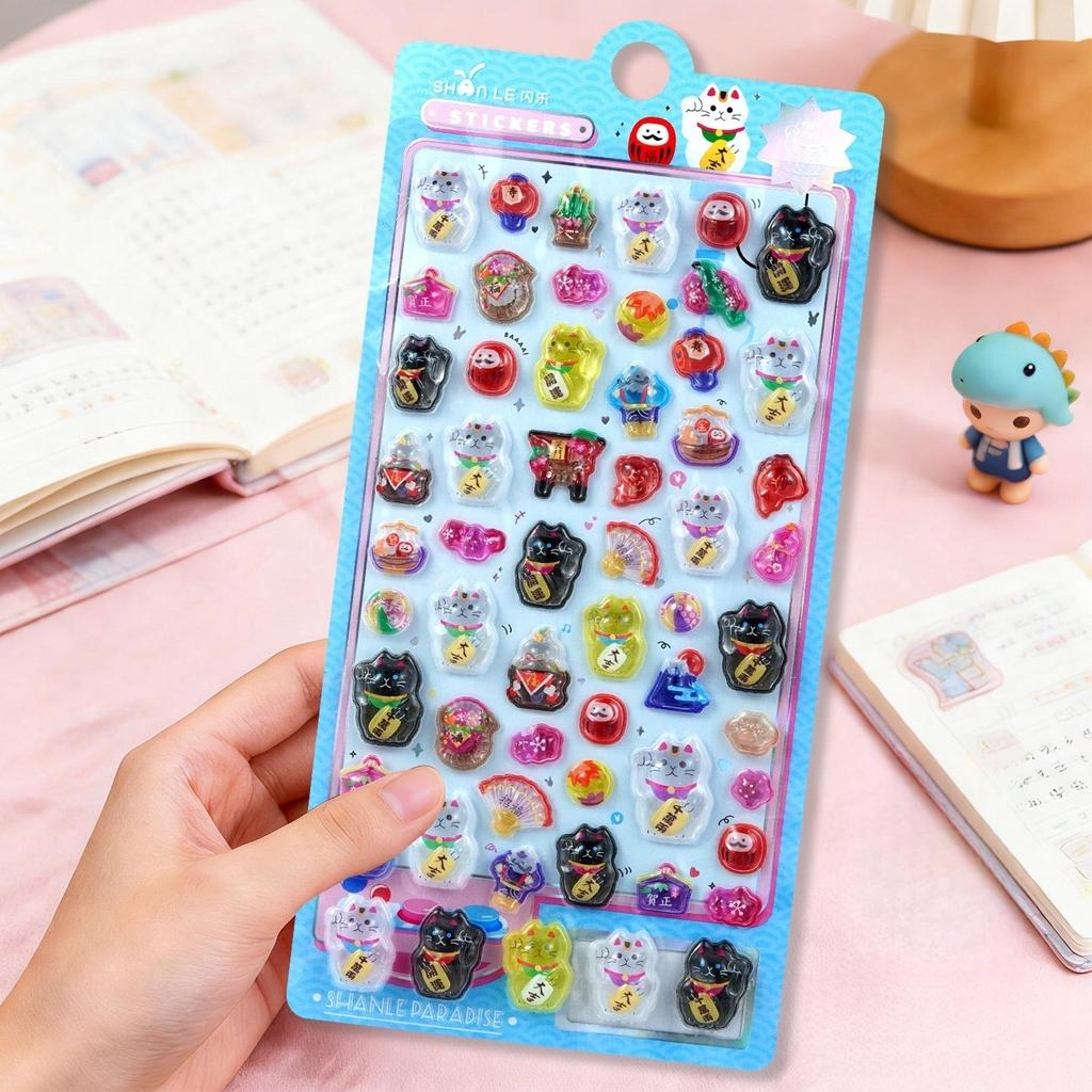 2 Pcs Japanese Style Lucky Cat Drop 3D Relief Stickers Scrapbooking Diy Journal Stationery Sticker Deco School Supplies Gift
