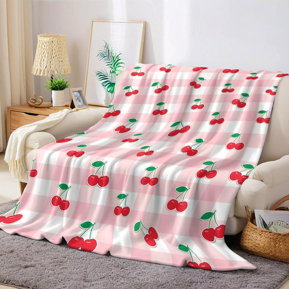 Pandara Jewelry Unisex Pink Cherry Gingham Flannel Blanket Warm Soft Halloween Christmas Couch Warm Cozy Decorative Decor Gift For All Season