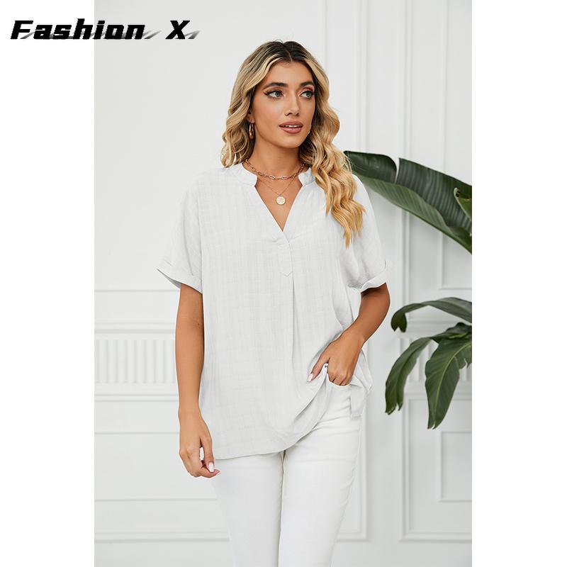Ladies Fashion T-shirt V-neck Casual Pullover Blouse Women Loose Blouse Tops Women