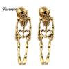 Trendy Grunge Style Earrings 2Pcs Skeleton for Women, Gothic Alloy Drop Earrings, Hypoallergenic Punk Halloween Costume Party Accessories Skull Dangle