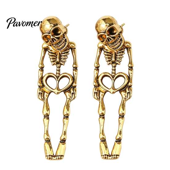 Trendy Grunge Style Earrings 2Pcs Skeleton for Women, Gothic Alloy Drop Earrings, Hypoallergenic Punk Halloween Costume Party Accessories Skull Dangle