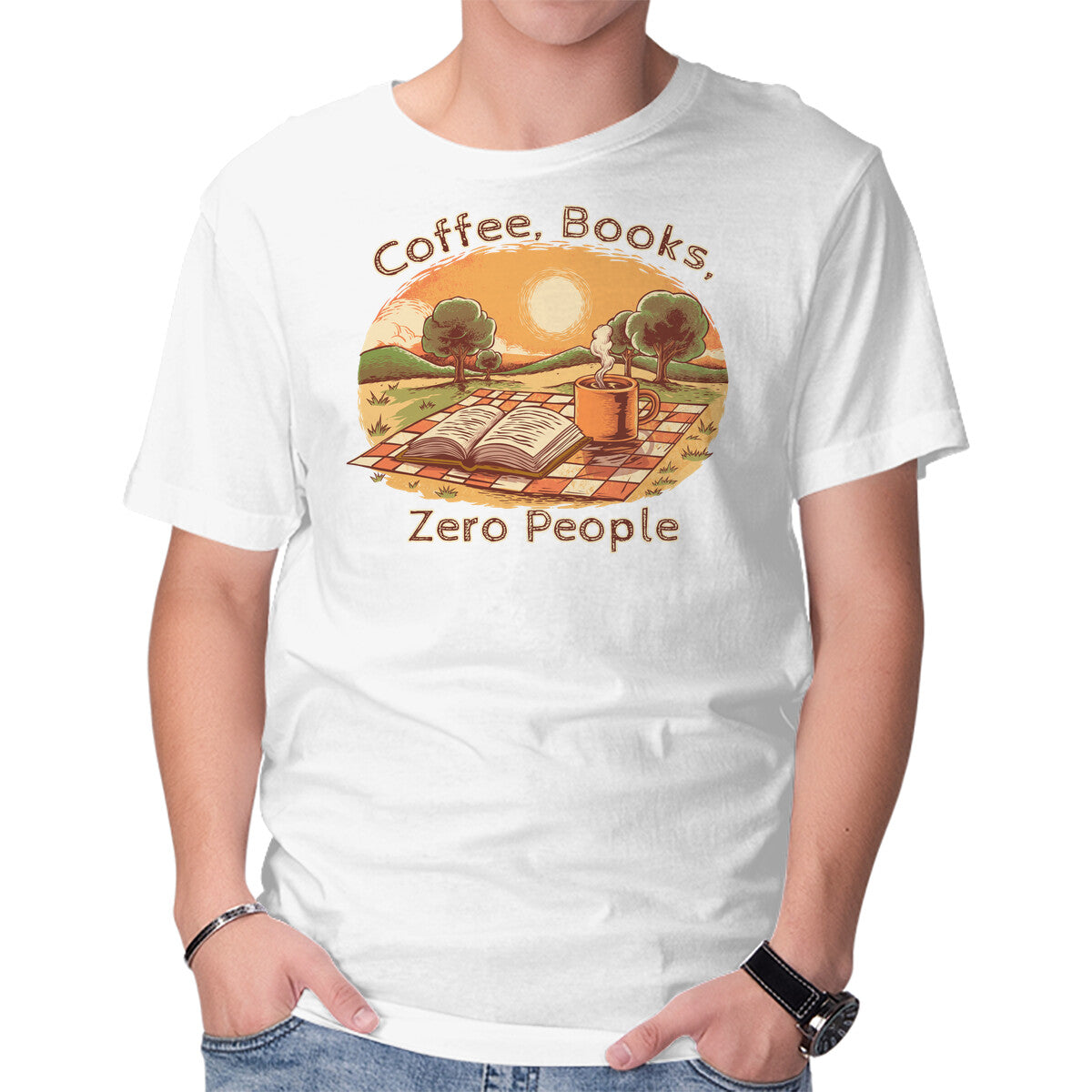 Unisex Crew Neck T-Shirt Coffee Books And Zero People Graphic Short Sleeve Casual Tee XL